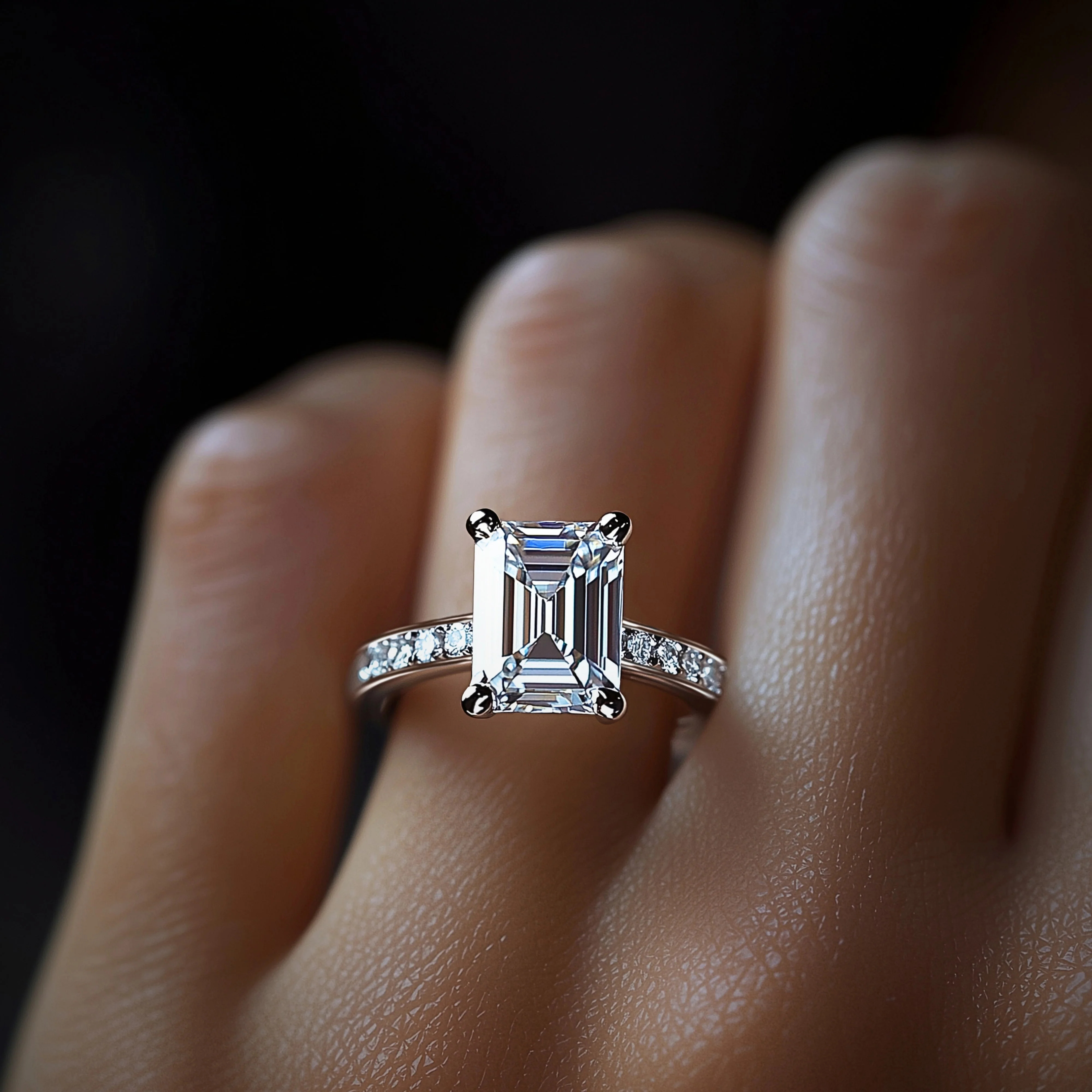 9×7mm White Zircon Halo Ring with Matching Accents – Platinum-Plated 925 Sterling Silver