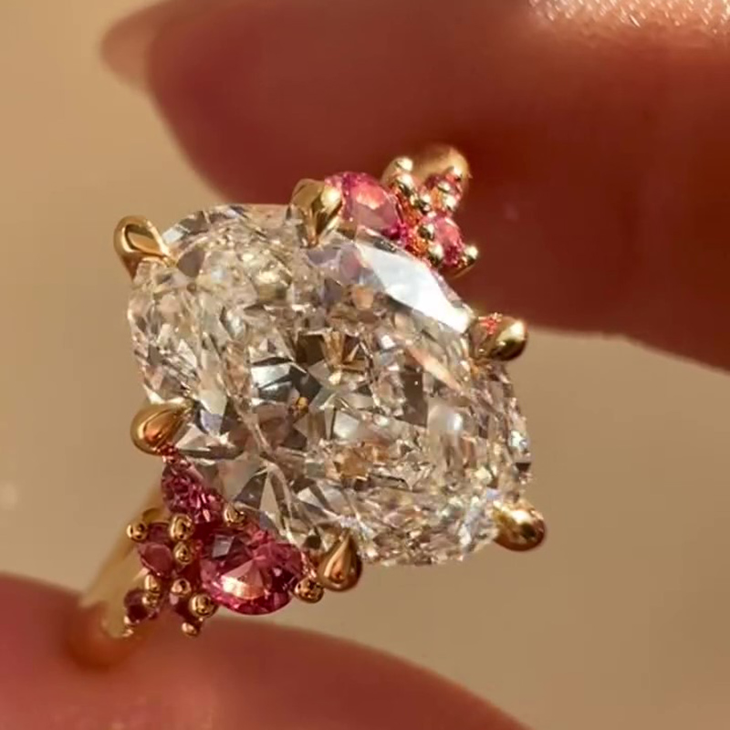 Rose Gold Sterling Silver Ring with Ice-Cut White Marquise Stone – Elegant Accent Design