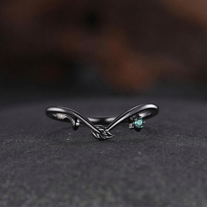 Black Plated Sterling Silver Ring with 7mm Moss Agate – 925 Silver Statement Ring US 9