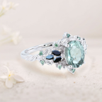 8×6mm Lab Created Teal Sapphire Ring with Black Onyx Marquise Accents – Platinum Plated Sterling Silver