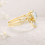 8x6mm Moissanite Ring with Moissanite Accents – 925 Sterling Silver White Gold Plated Women’s Ring US 3.5