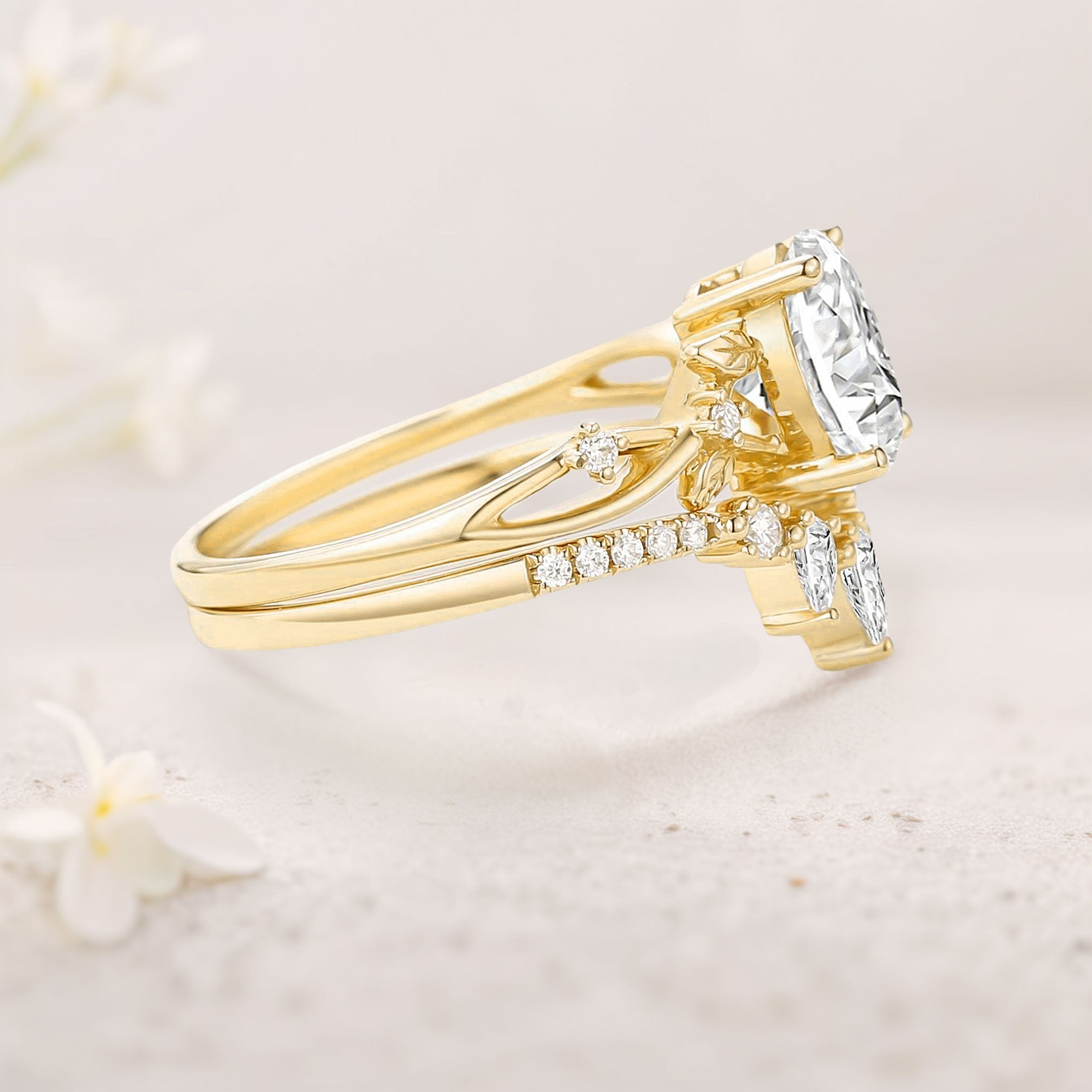 8x6mm Moissanite Ring with Moissanite Accents – 925 Sterling Silver White Gold Plated Women’s Ring US 3.5