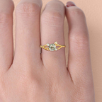 Rose Gold Plated Moss Agate Ring with Moissanite Accents – Minimalist Sterling Silver Jewelry