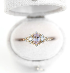 Padparadscha Sapphire Moissanite Accent Ring in 18K Gold – 6×4mm Center Stone