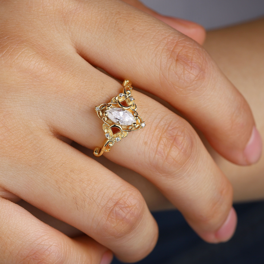 Moissanite Ring – Gold Plated Sterling Silver