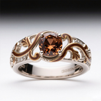 Two-Tone Silver & Rose Gold Ring with Coffee & White Stones – 925 Sterling Silver Statement Ring