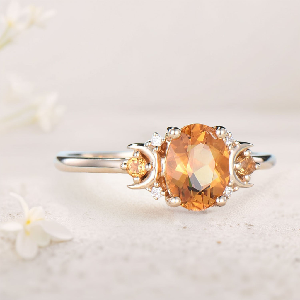 Citrine & Moissanite Ring – Platinum Plated Sterling Silver