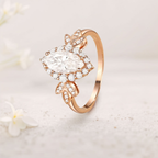 Marquise Moissanite Butterfly Halo Floral Engagement Ring in 925 Sterling Silver