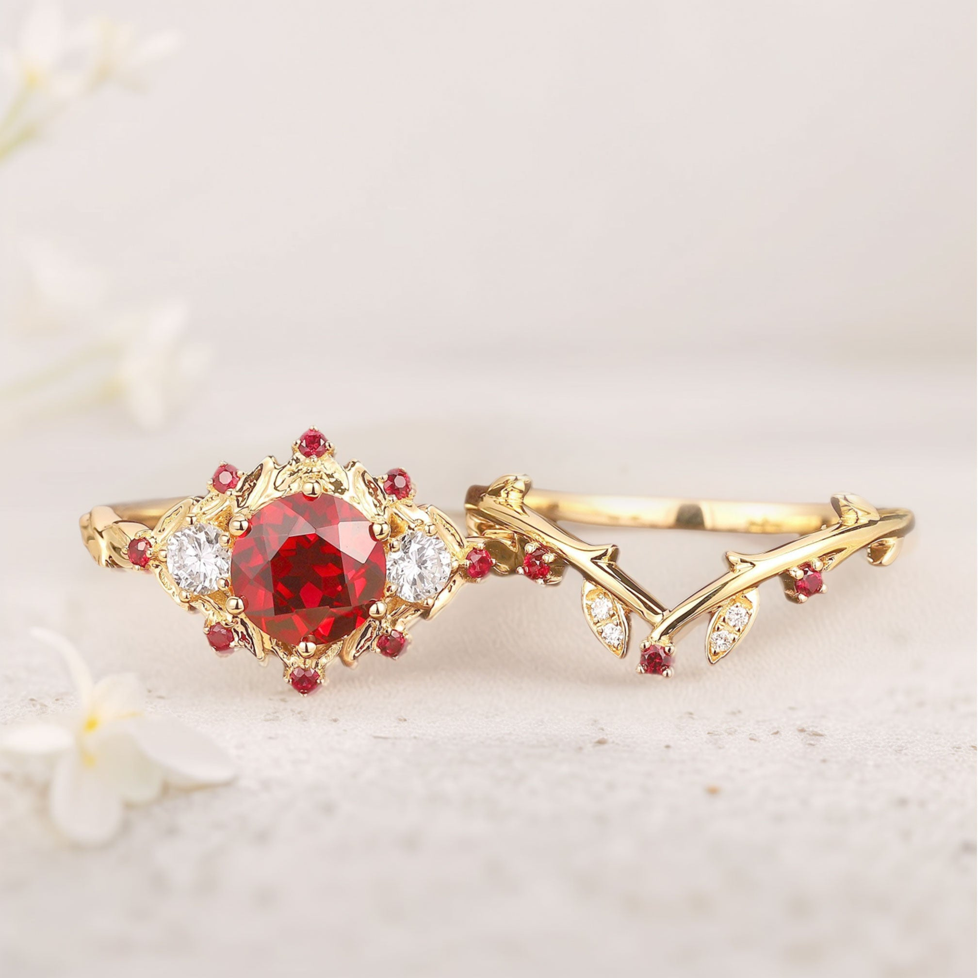 Lab Grown Ruby Ring with Diamond Accents in White Gold Plated Sterling Silver