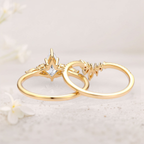 White Gold Plated 925 Sterling Silver Moissanite Ring Set (2 Rings) with 9x6mm Center Stone & Marquise Accents