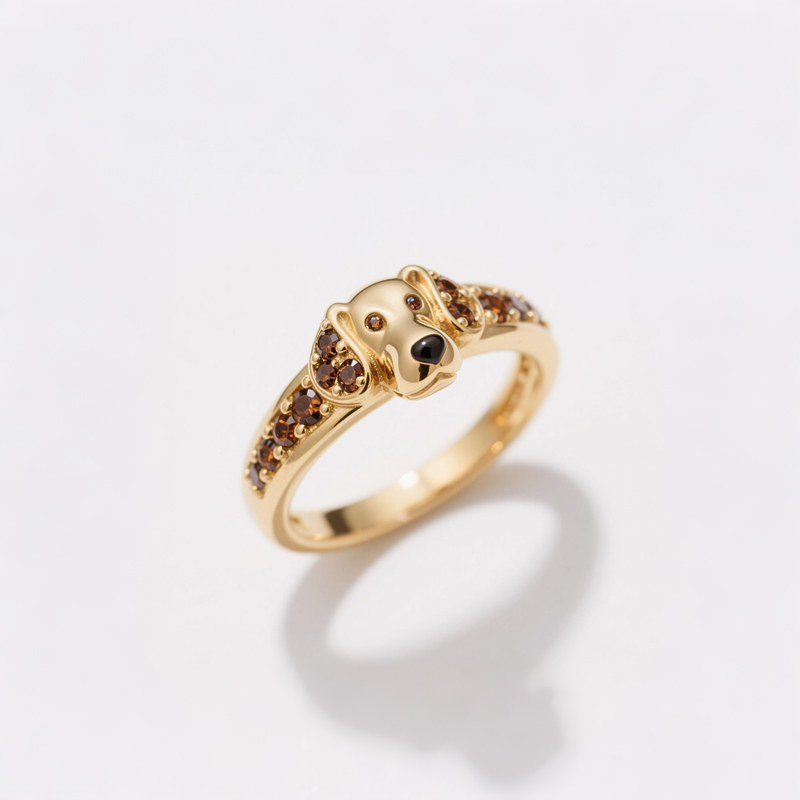 Gold-Plated Copper Ring with Round Brown Gemstone – US Size 5.5