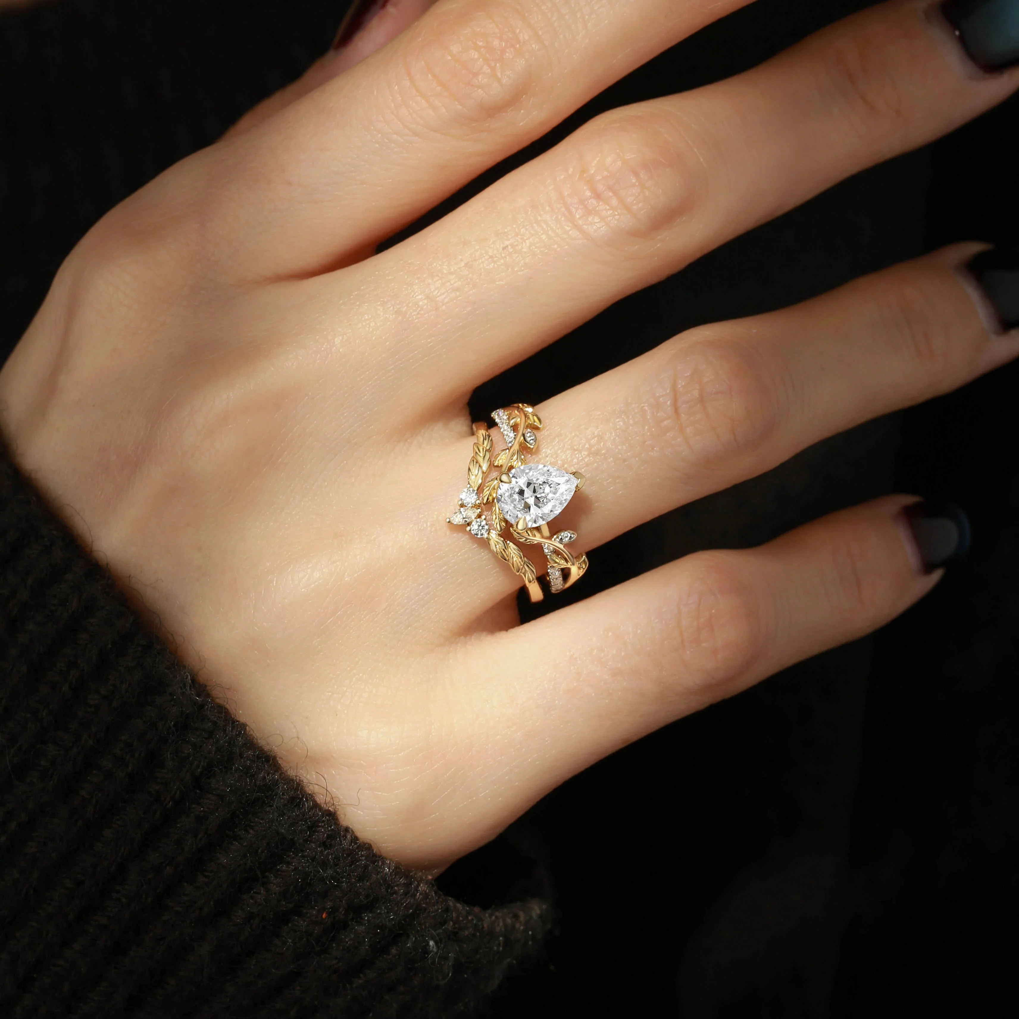 14K Gold Moissanite Ring with Lab Diamond Accents – Engraved Happy Anniversary Gift