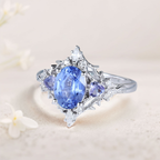 14K Gold Vermeil Ring with Lab-Created Blue Sapphire & Diamond Accents – 7×5mm Center Stone