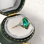 Emerald Moissanite Statement Ring in Gold Finish – 10×5mm Center Stone, Elegant Three-Stone Design