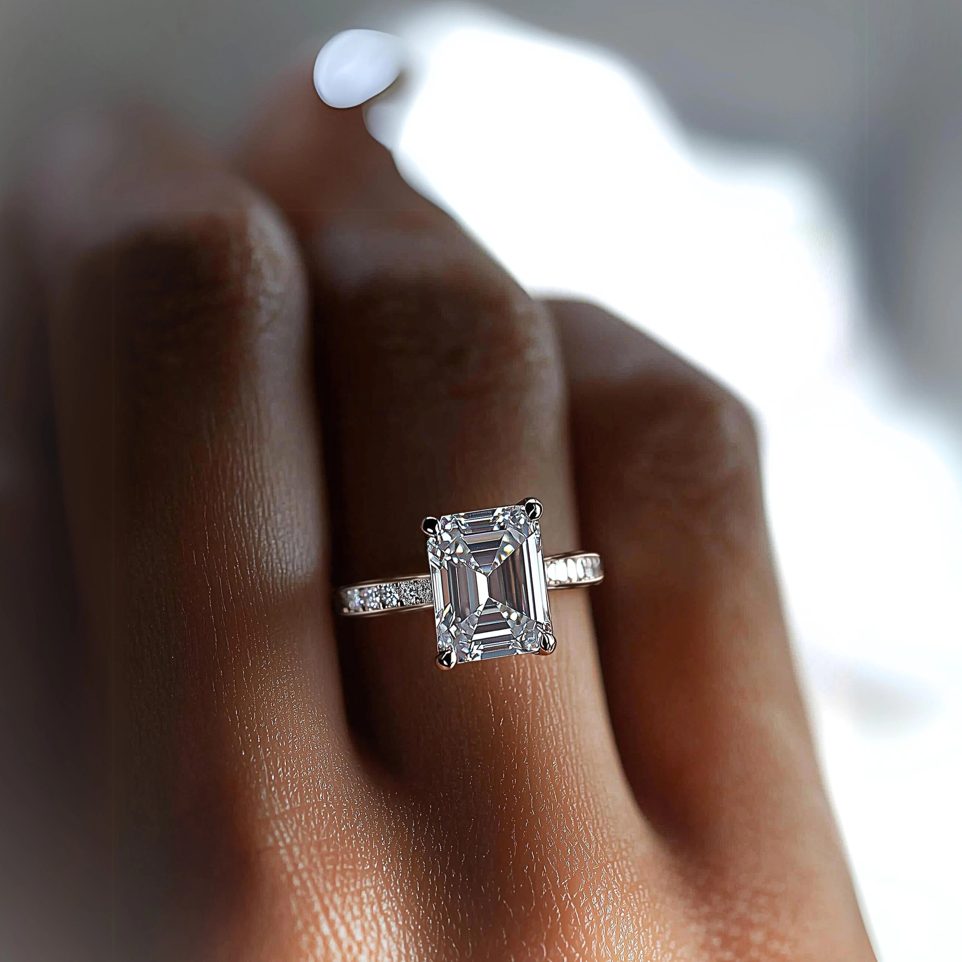 9×7mm White Zircon Halo Ring with Matching Accents – Platinum-Plated 925 Sterling Silver