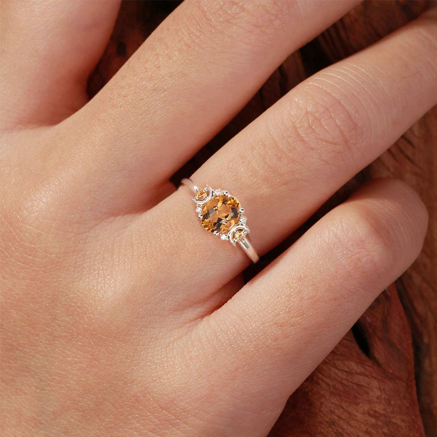 Citrine & Moissanite Ring – Platinum Plated Sterling Silver