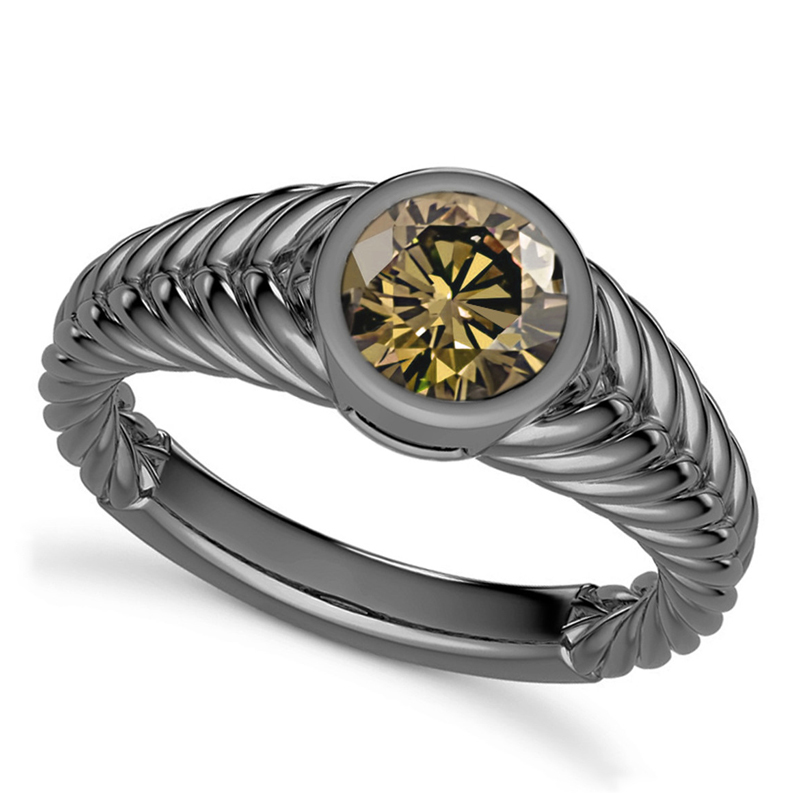 Black Plated Statement Ring with Round Coffee Stone – 925 Sterling Silver Men’s Ring