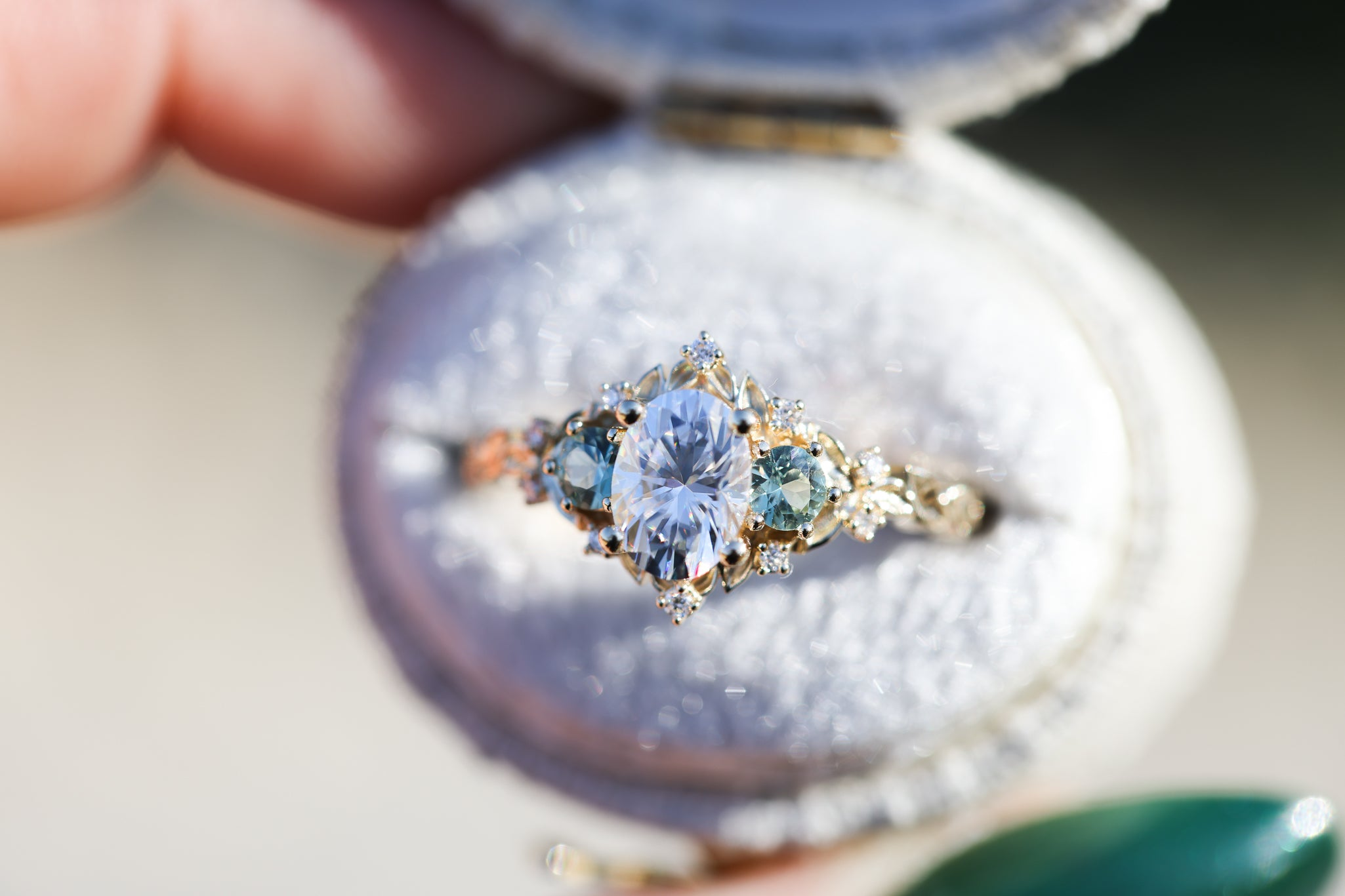 Gold Plated 925 Sterling Silver Ring with 8x6mm Moissanite & Topaz Accent Stones – Elegant Women’s Jewelry