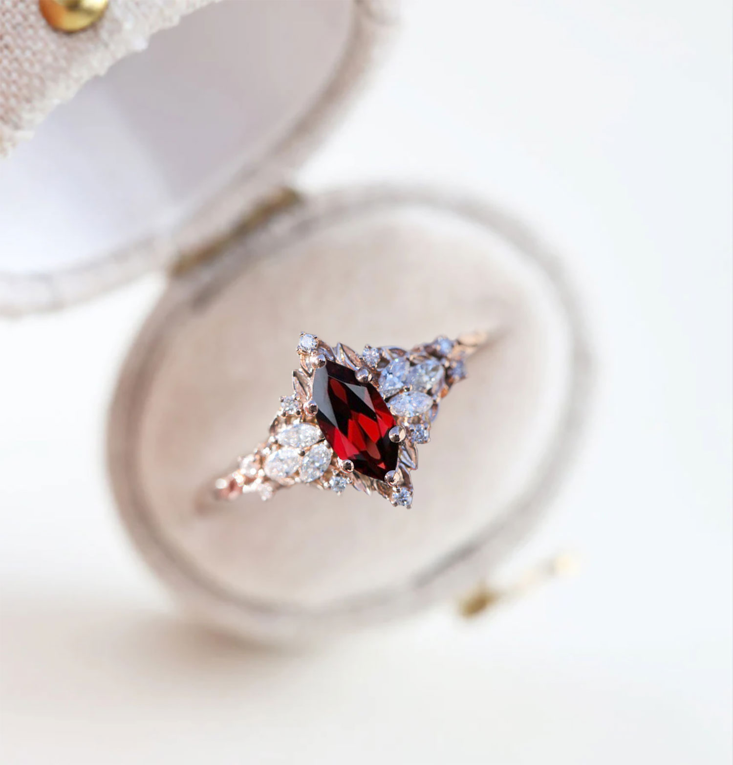 Ruby & Marquise Moissanite Accent Ring in 14K Gold Vermeil – 8×4mm Center Stone