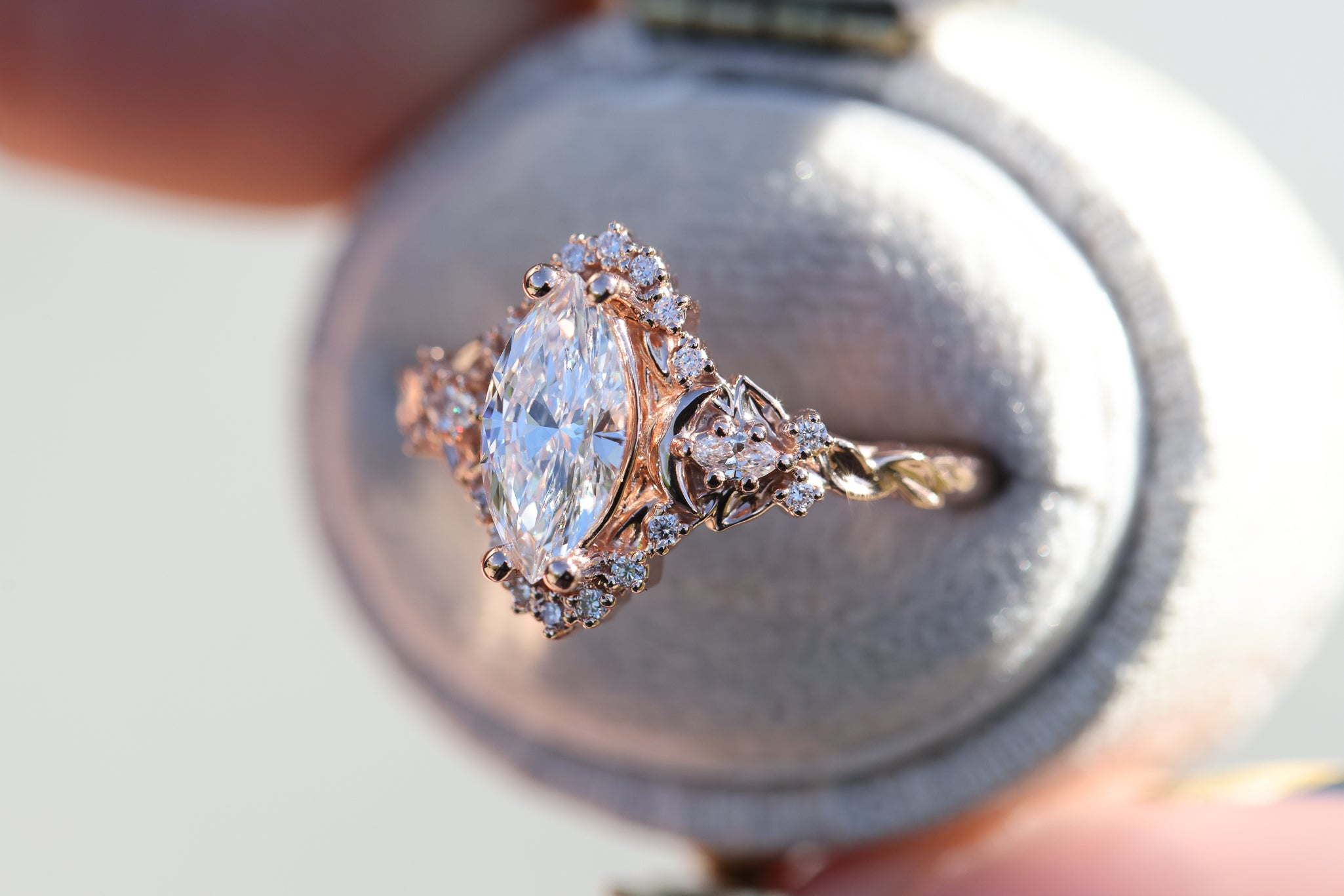 14K Gold Plated Moissanite Ring with Marquise & Round Accents – Elegant Women’s Ring US 7.5