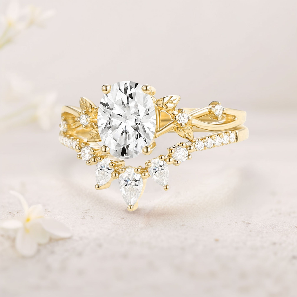 8x6mm Moissanite Ring with Moissanite Accents – 925 Sterling Silver White Gold Plated Women’s Ring US 3.5