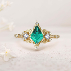 Zambian Lab-Grown Emerald & Tanzanite Accent Ring in Platinum Silver – 7×10mm Center Stone