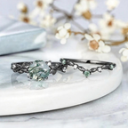 7mm Moss Agate Ring – Black Plated 925 Silver Men’s & Unisex Ring US 7