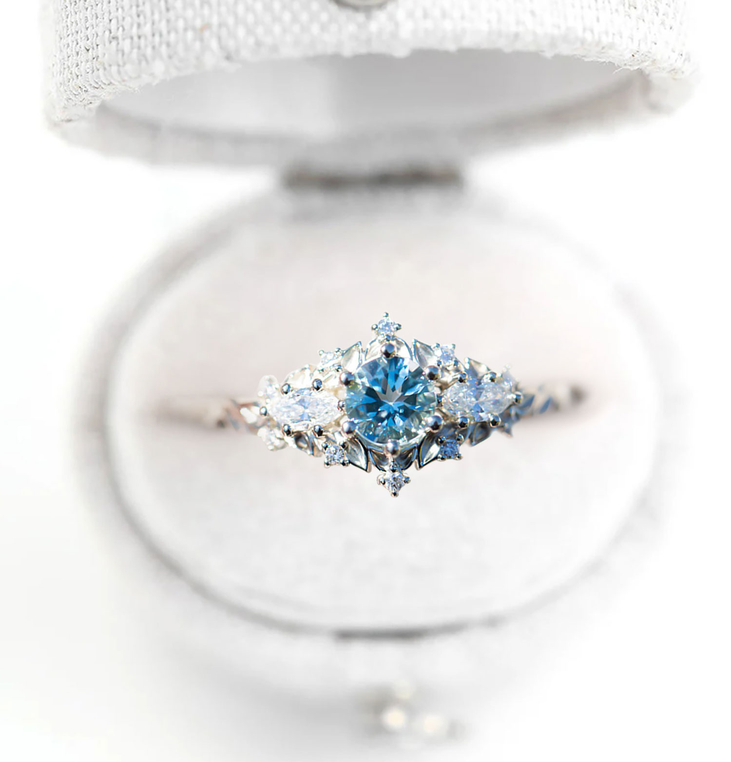 6mm Aquamarine Ring with Marquise Moissanite Accents – Rose Gold Plated 925 Sterling Silver