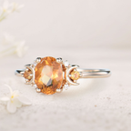 Citrine & Moissanite Ring – Platinum Plated Sterling Silver