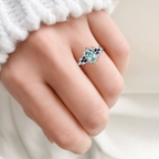 8×6mm Lab Created Teal Sapphire Ring with Black Onyx Marquise Accents – Platinum Plated Sterling Silver